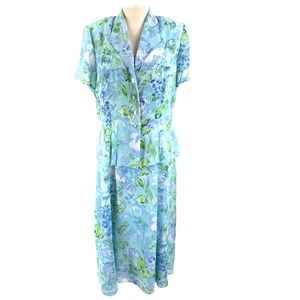 Danny‎ & Nichole Maxi Dress Women's 16 Blue Floral 2pc Set Jacket Career Wear